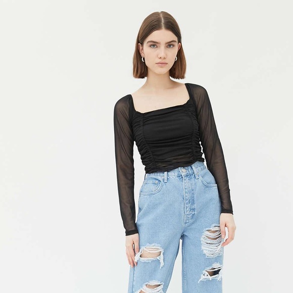 UO Liana Mesh Long Sleeve Cropped Top - Picture 2 of 5
